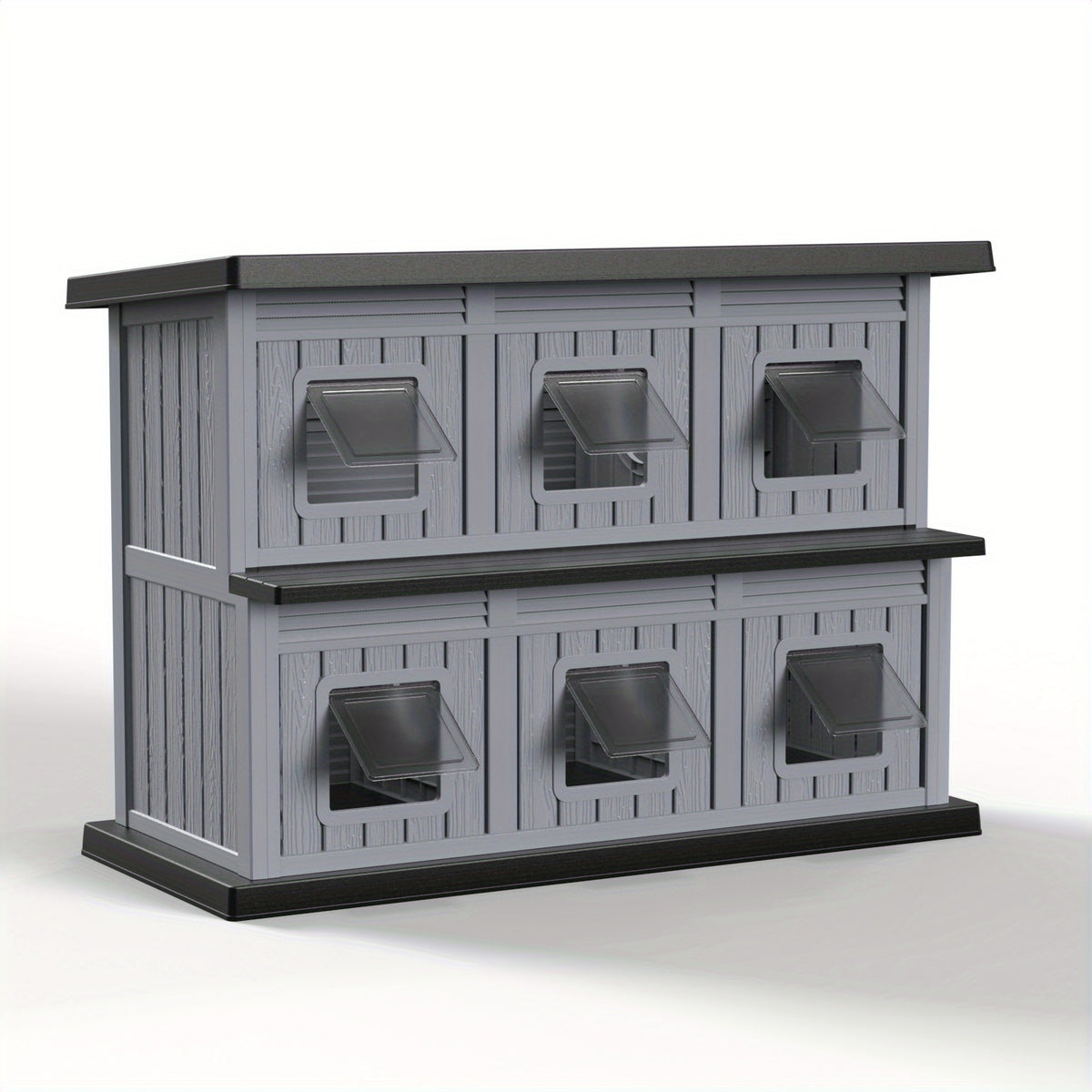 Double-Layer Stray Cat House - 2-Story Outdoor/ Cat Shelter with Large Cozy Space, Multiple Small Windows for Ventilation, Easy Assembly Solid Structure, Gray-Black for stray & feral cats (No Required)