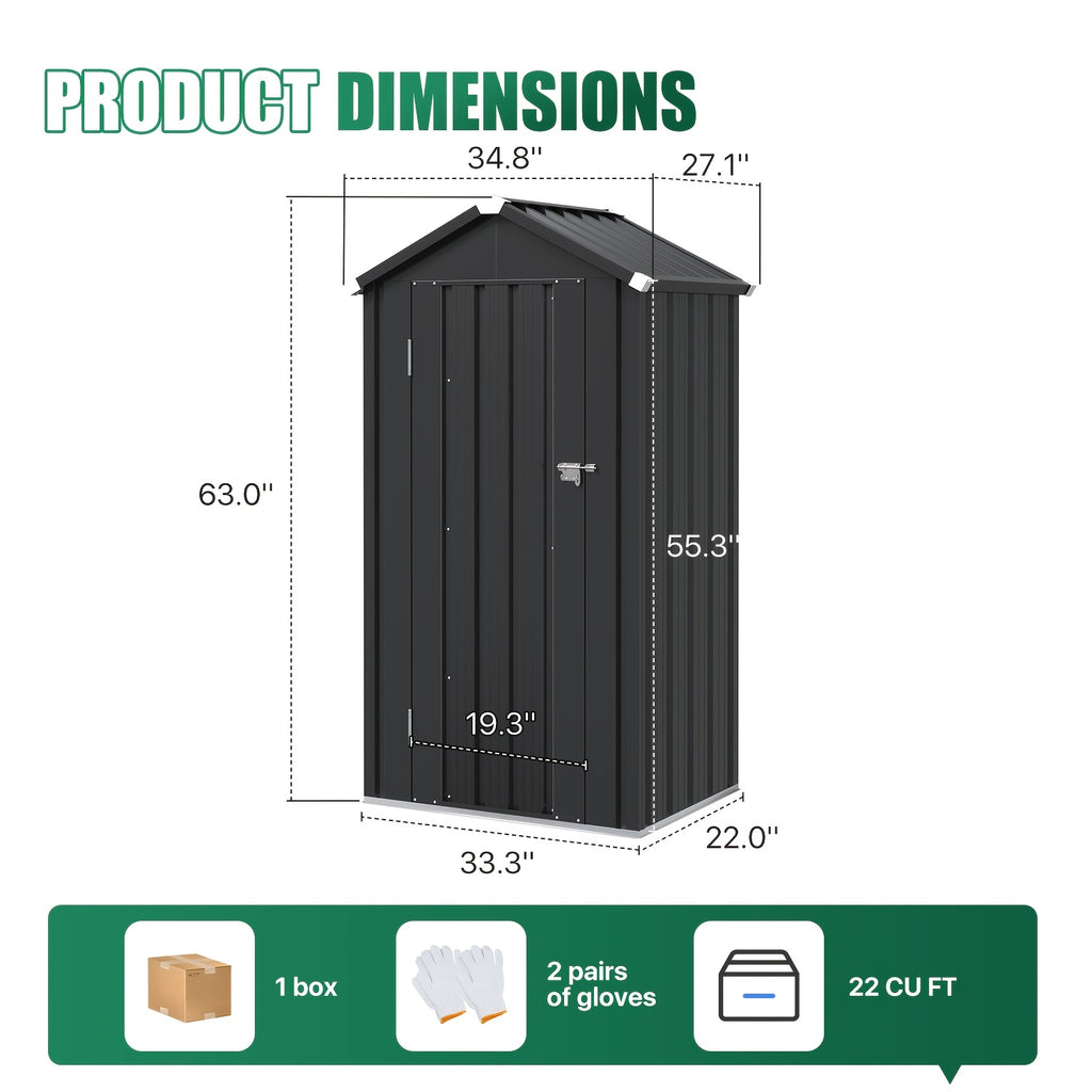 UMORLYRAE Vertical Metal Tool Cabinet, Weatherproof Outdoor Storage Shed with Floor Base & Adjustable Shelves, A-Frame Roof Design, Space-Saving for Garden, Garage, Patio(2.5x2ft/3.5x2.2ft)