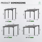 Outdoor Gazebo & Pergola Set - Hard Top Lean-to Wall Mounted Aluminum Alloy Awning With Canopy Roof, Outdoor All-Weather Cover For Patio, Backyard, Deck, Shade & Rain Protection(Multi-size Selection)