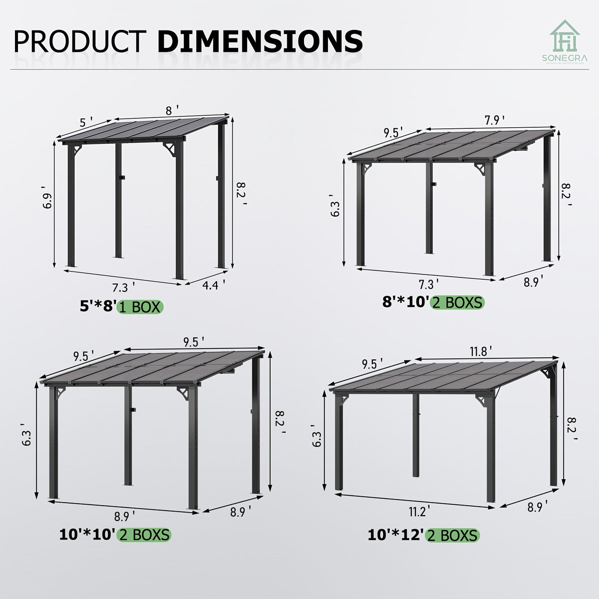 Outdoor Gazebo & Pergola Set - Hard Top Lean-to Wall Mounted Aluminum Alloy Awning With Canopy Roof, Outdoor All-Weather Cover For Patio, Backyard, Deck, Shade & Rain Protection(Multi-size Selection)