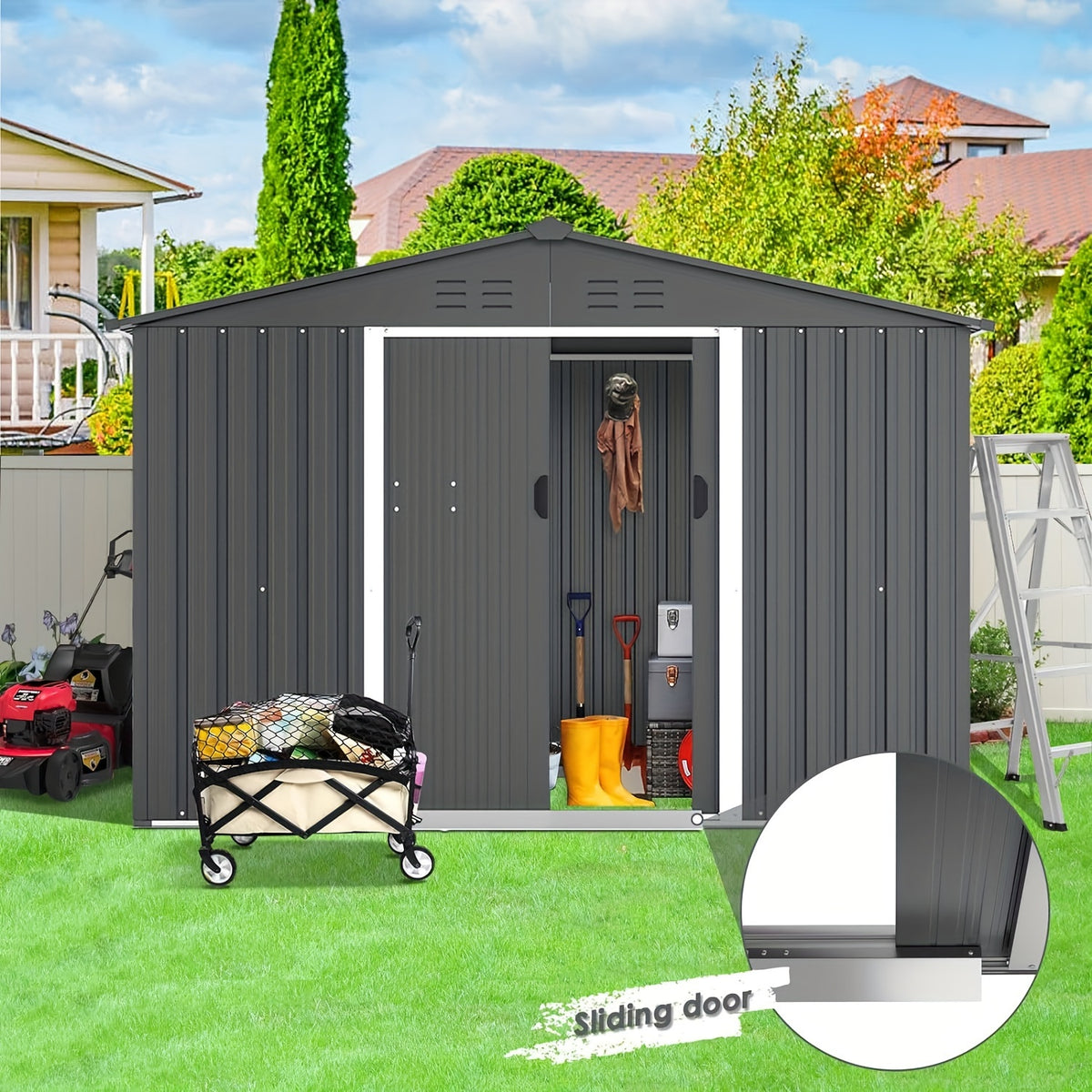6X8ft Outdoor Garden Storage Shed ，Storage Tool ，with Sliding Door for Lawn Equipment, for Garden Backyard