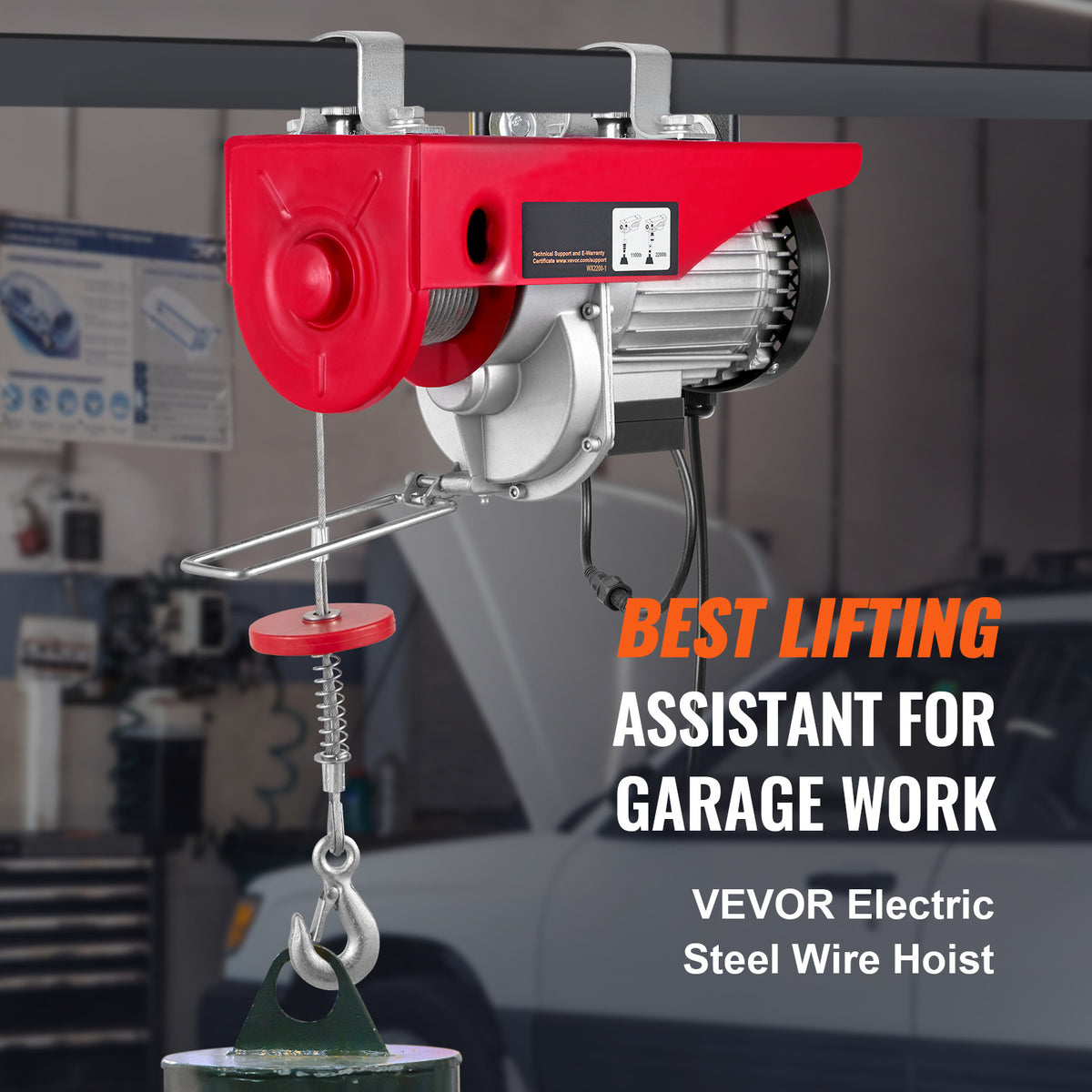 VEVOR 2200 lbs Wireless Attic Lift, 1600W 120V Electric Hoist with Wireless Remote Control, 40ft Single Cable Lifting Height & Pure Copper Motor, for Garage Warehouse Factory