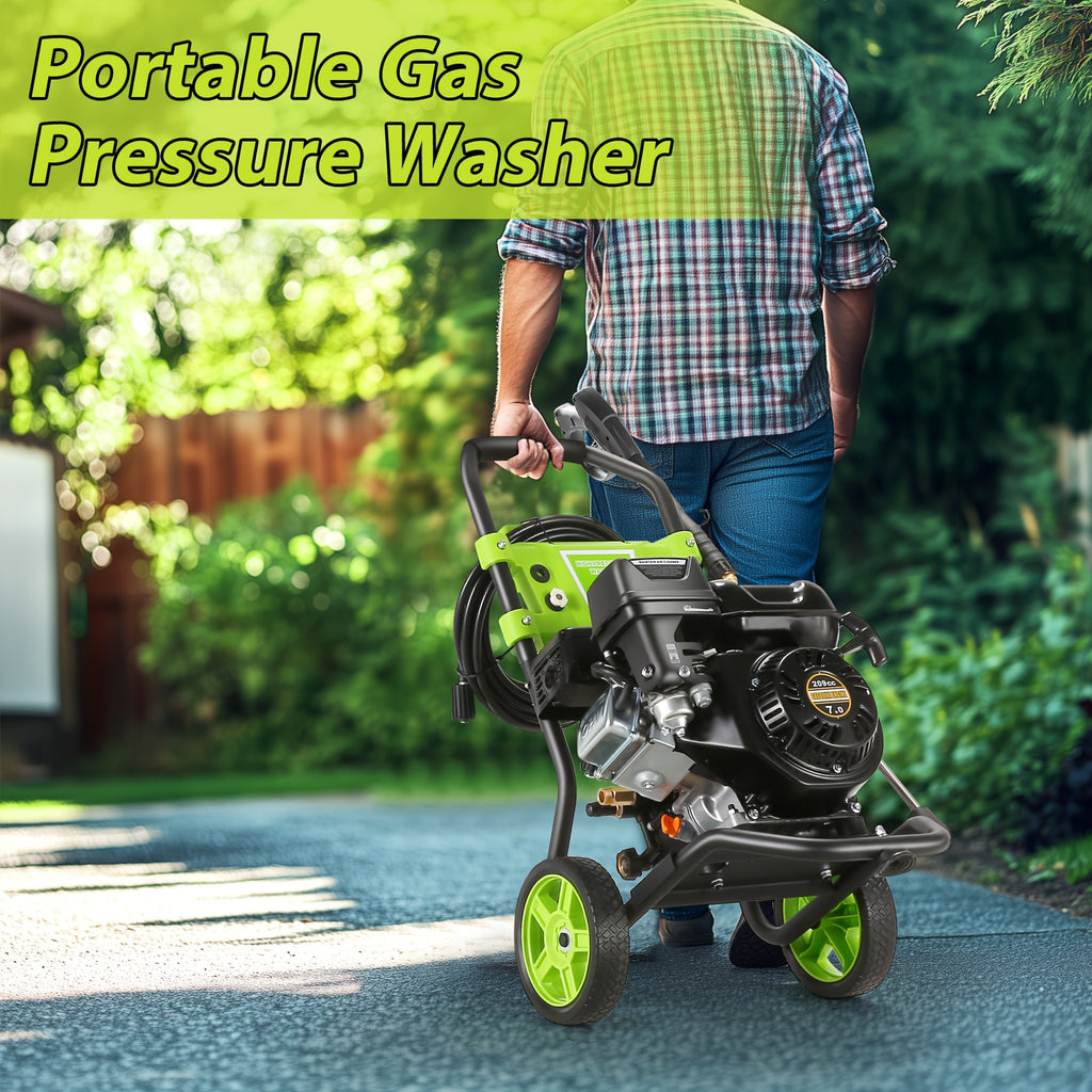 MAX 4400PSI 4GPM 209CC Commercial Gas Pressure Washer, 7.0 HP Professional Gas Power Washer with 5 Nozzles 25ft Hose 16.91oz Foam Bottle for Car Fence Driveway Yard (EPA/CARB/ETL Compliant)