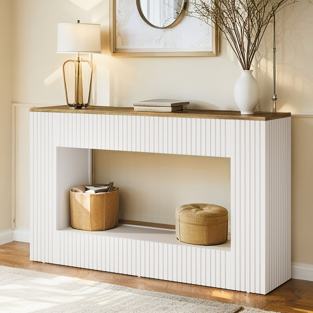 55.11-Inch Farmhouse Console Table, 2-Tier Rustic Entryway Table with Storage, Rectangular Sofa Table Behind The Couch for Living Room, Hallway, Entrance