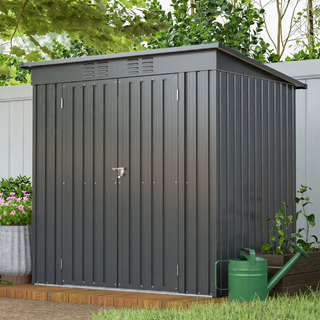 4' X 8' Metal Outdoor Storage Shed, Lean to Storage Shed, Garden Tool Storage House with Lockable Door And 2 Air Vents for Backyard, Patio, Lawn, Black