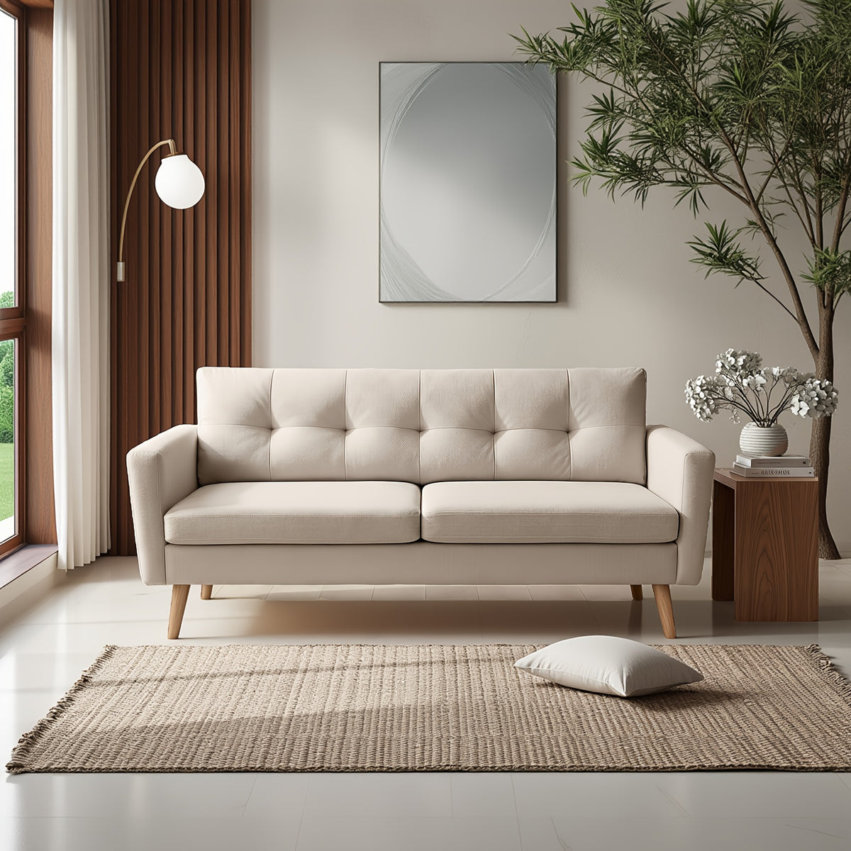 Loveseat Sofa, Mid-Century Modern Decor Love Seat Couches for Living Room, Button Tufted Upholstered Small Couch for Bedroom, Solid And Easy to Install Love Seat Furniture