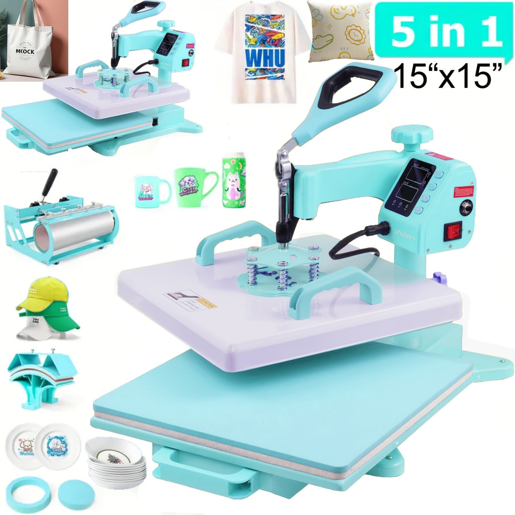 15"x15"/15"x12" - 8-in-1/ 5-in-1 Heat Press Machine Combo, Rotatable Design, Multi-Size Transfer Professional Sublimation Combination, Suitable for T-shirts, Bags, Pillows, Hats, Beanies, Roller - 3in 1 Auto Hat Press Can Only Press Hats