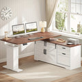 Farmhouse L Shaped Standing Desk with Storage Drawers, 55" Height Adjustable Corner Office Desk for Home Office, Standing Computer Desk