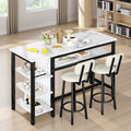 Bar Table with Stools Set Of 2, Kitchen Island with Seating Bar Table Set with Storage, Counter Height Small Dining Table And Chairs Set Of 2, Faux Marble Kitchen Table And Chairs Set with 2 PU Leather Upholstered Seat for Small Space, Dining Room