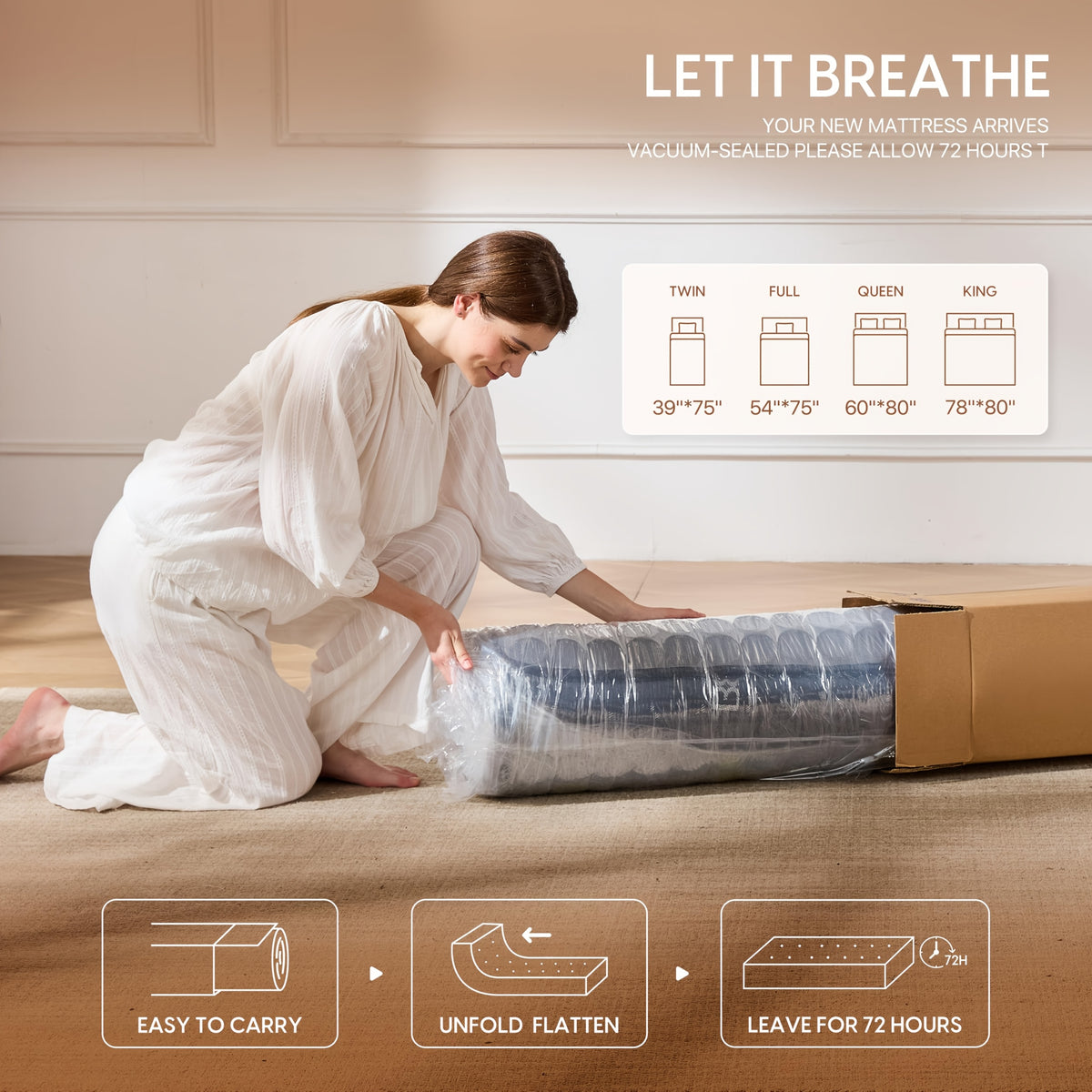 12-inch Full-filled Mattress, Queen Or King Size - Full-size Mattress with Memory Foam And Independent Springs, Medium-firmness, Suitable for Heavy Sleepers - Durable Mattress, Comfortable Bedroom Style, Ergonomically Designed.