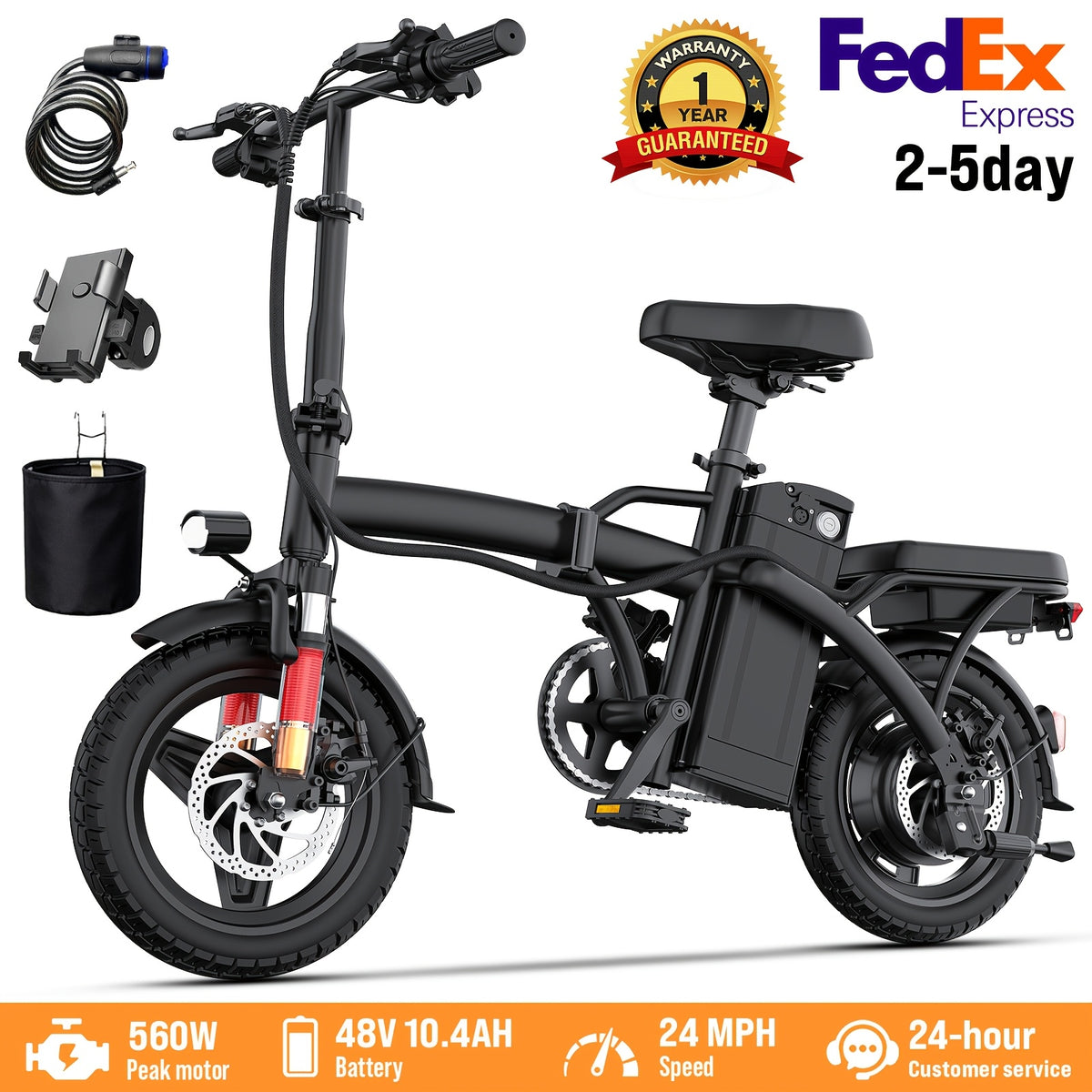 Folding Electric Bike, 560W Motor, 18-24MPH Top Speed, 48V 7.8-12AH Battery, 25-30 Miles Pedal-Assisted Range, 500LBS Max Load Capacity, Ideal for Daily Commuting And Outdoor Trips