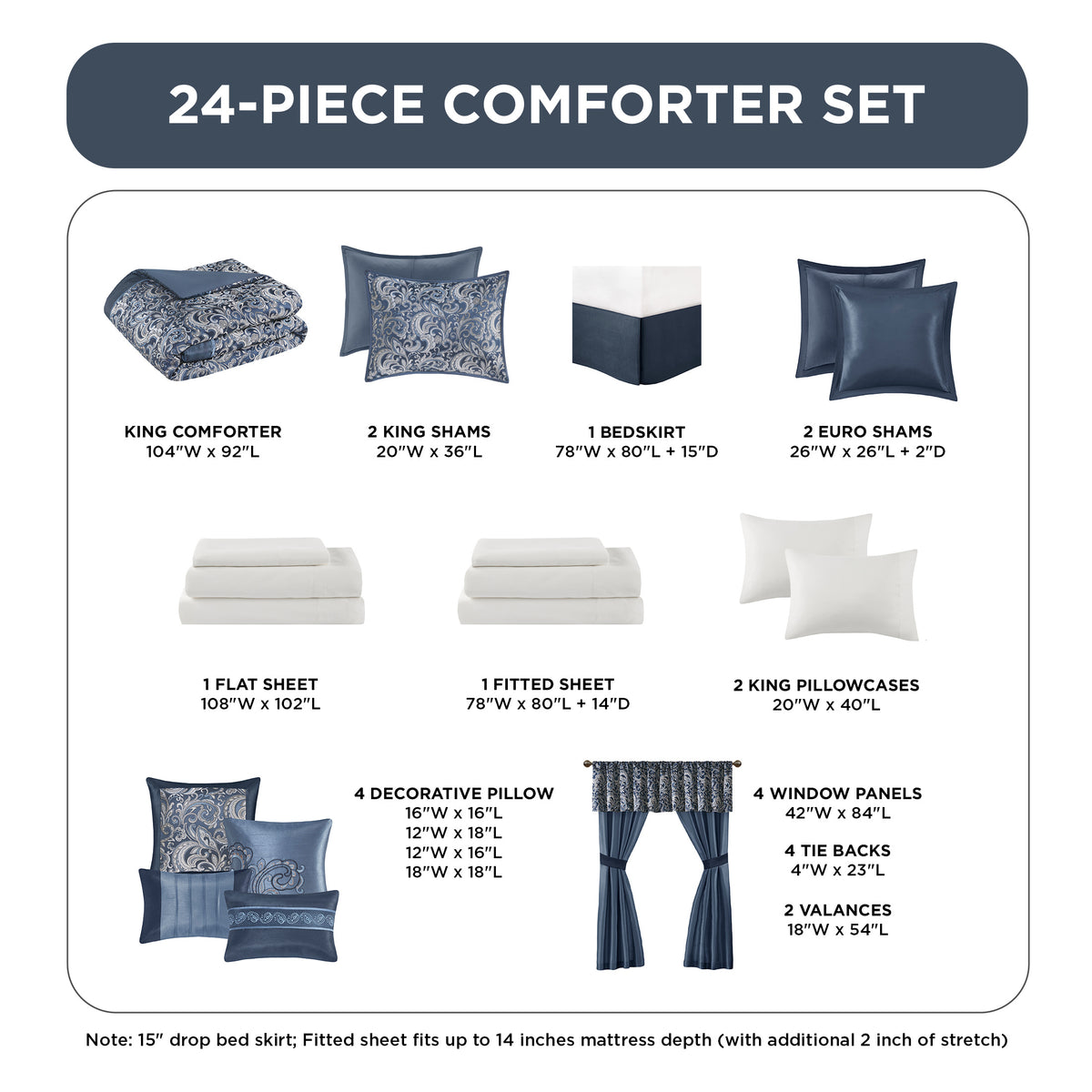 24-Piece Jacquard Paisley Comforter Set, Luxury Bedding Set, Room in a Bag, Bed in a Bag, Queen, King, CalKing, Sheet, Panels