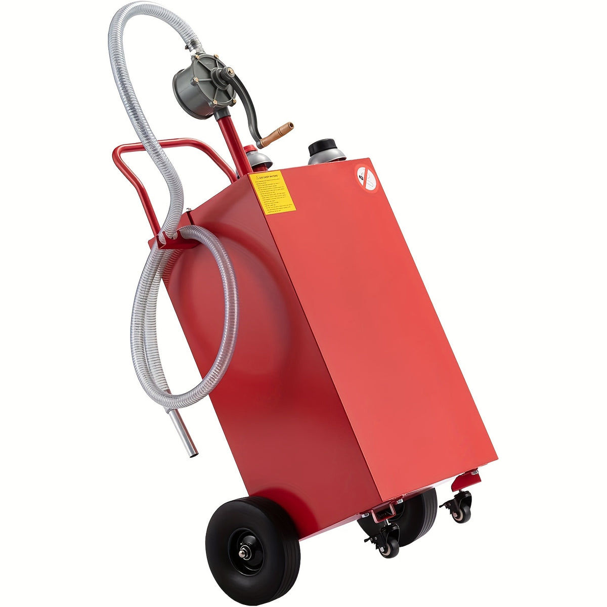 35 Gallon Fuel Caddy - Gas Storage Tank - 4 Wheels Large - Gasoline Container Diesel Can with Manual Transfer Pump And Solid Rubber for Cars, Boats, Lawn Mowers, ATVs, Red