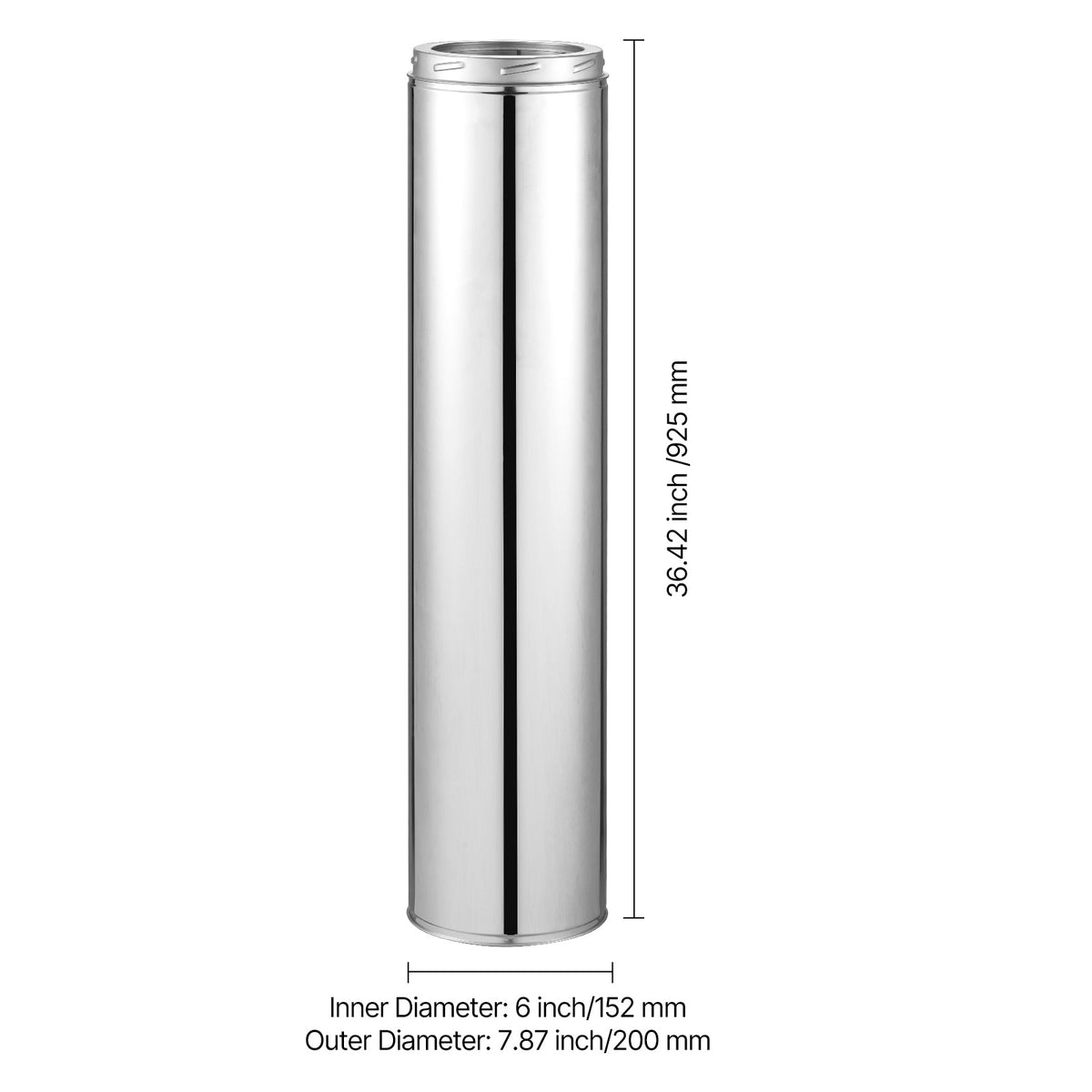 VEVOR 6 x 36/48 Inch Double Wall Insulated Chimney Pipe Stainless Steel Stove Pipe