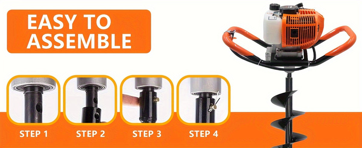 62CC Auger Post Hole Digger, 2 Stroke Gas Powered Earth Post Hole Digger With 2 Auger Drill Bits (6" & 8") + 1 Extension Rods For Farm Garden Plant, Orange (62CC)