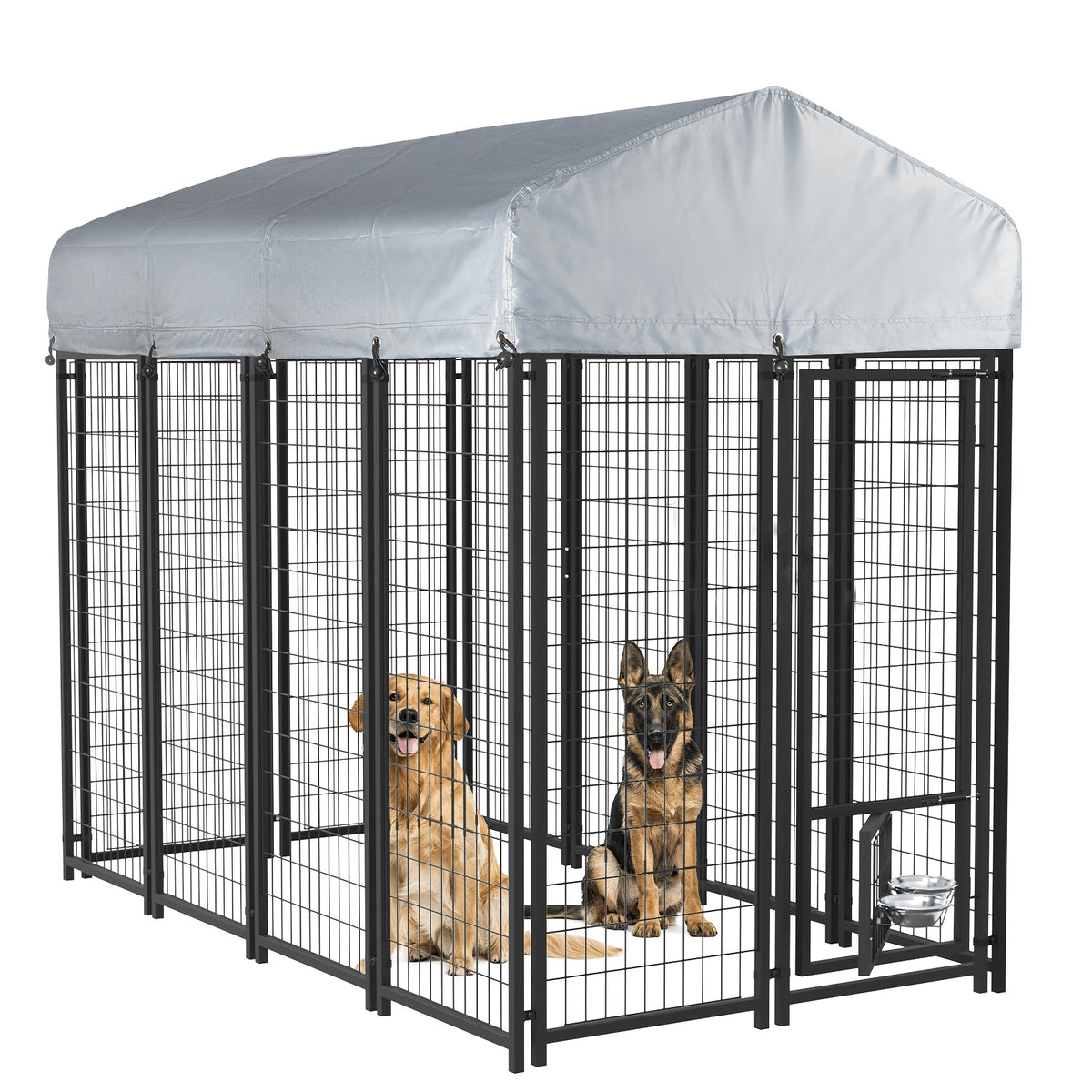 Outdoor Dog Kennel for Large Dogs, Heavy-duty Welded Wire Steel Dog Playpen Fence with Secure Lock, Rotating Dog Bow, Pet Run with UV-Resistant