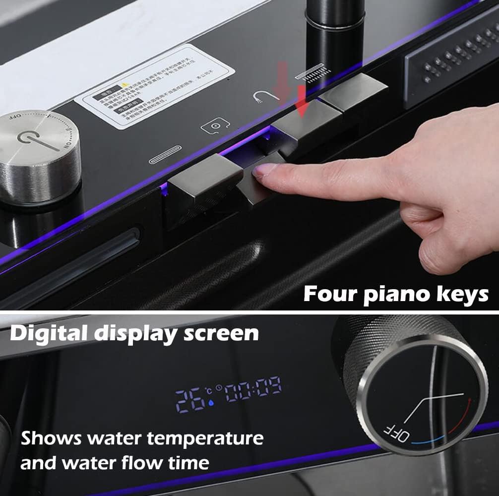 BRONCHO 33X22 INCH Two Waterfalls Nano Kitchen Sink, Stainless Steel Smart Kitchen Sinks, Multifunctional Workstation Kitchen Sink with Digital Display Pull-Out Faucet and Accessories