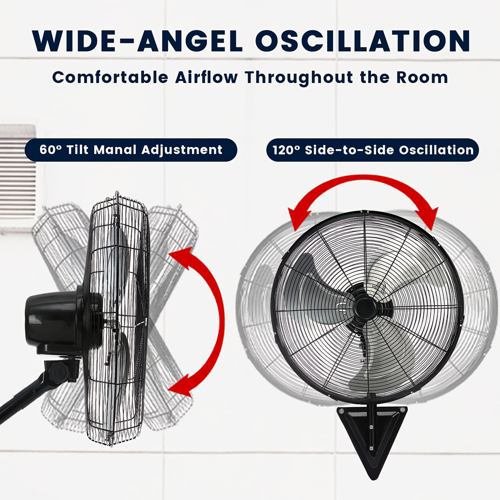 [Wall Mount Fan] 2pcs Wall Mount Fan - 20 Inch Oscillating, 3-Speed High Velocity, Max. 7000 CFM, Industrial Wall Fan for Indoor, Commercial, Residential, Warehouse, Greenhouse, Workshop, Basement, Garage, Black