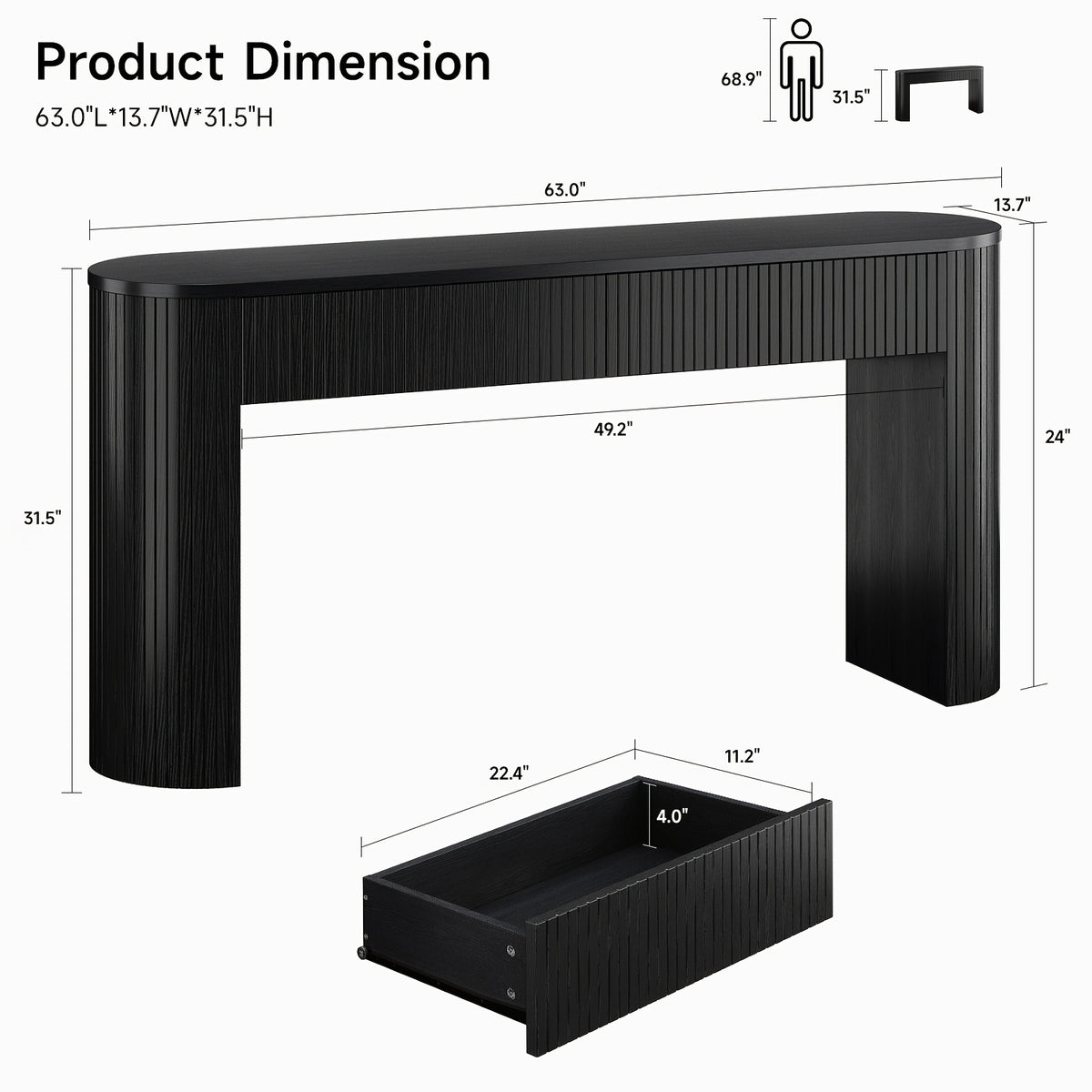 Console Table for Entryway or Behind the Sofa with Two Storage Drawers and a Clean Fluted Front Design