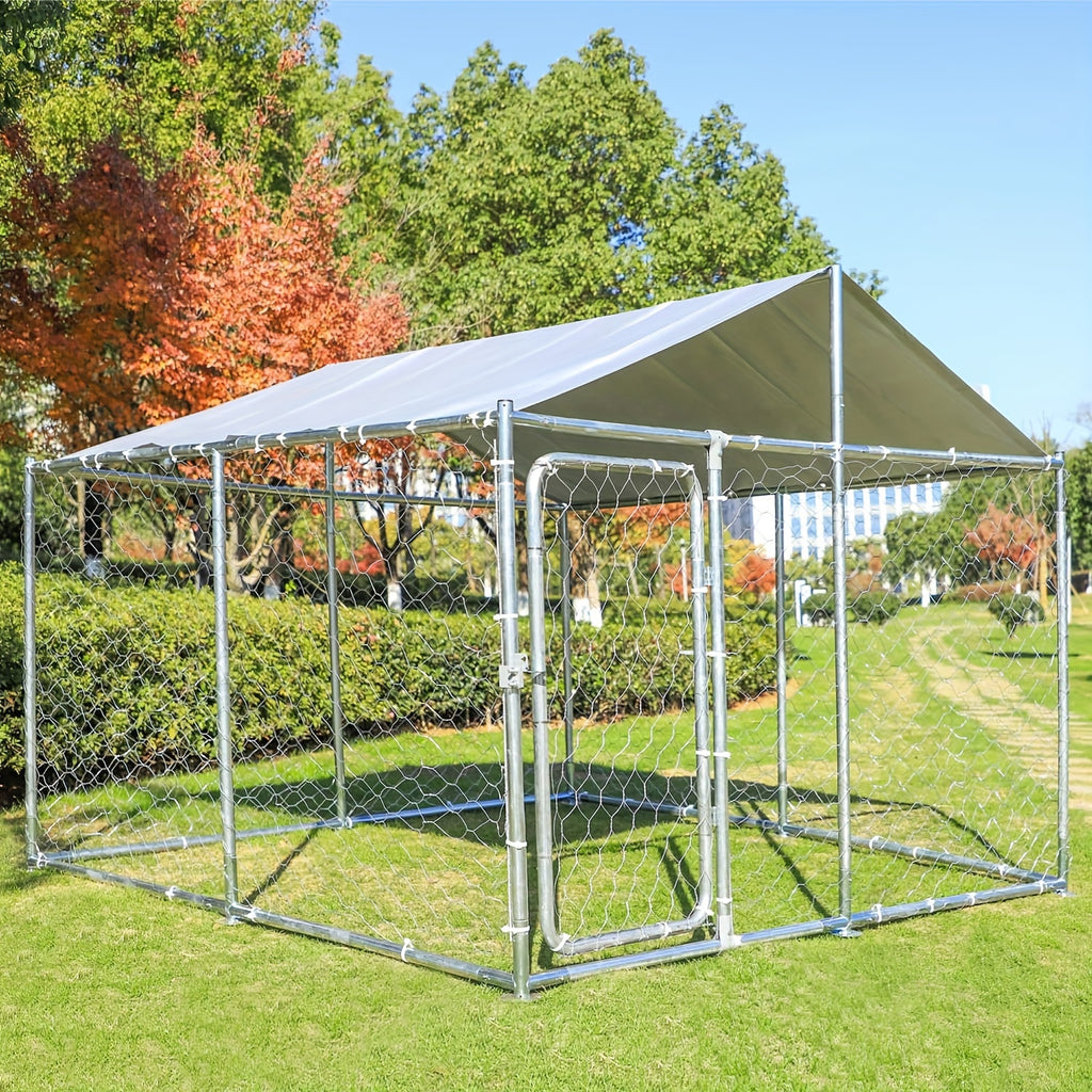 TITIMO Heavy Duty Outdoor Dog Kennel Large Dog Cage Galvanized Steel Pet Playpen House With Waterproof UV-Resistant Cover, Metal Mesh, Secure Lock (90 X 90 X 63 Inches)
