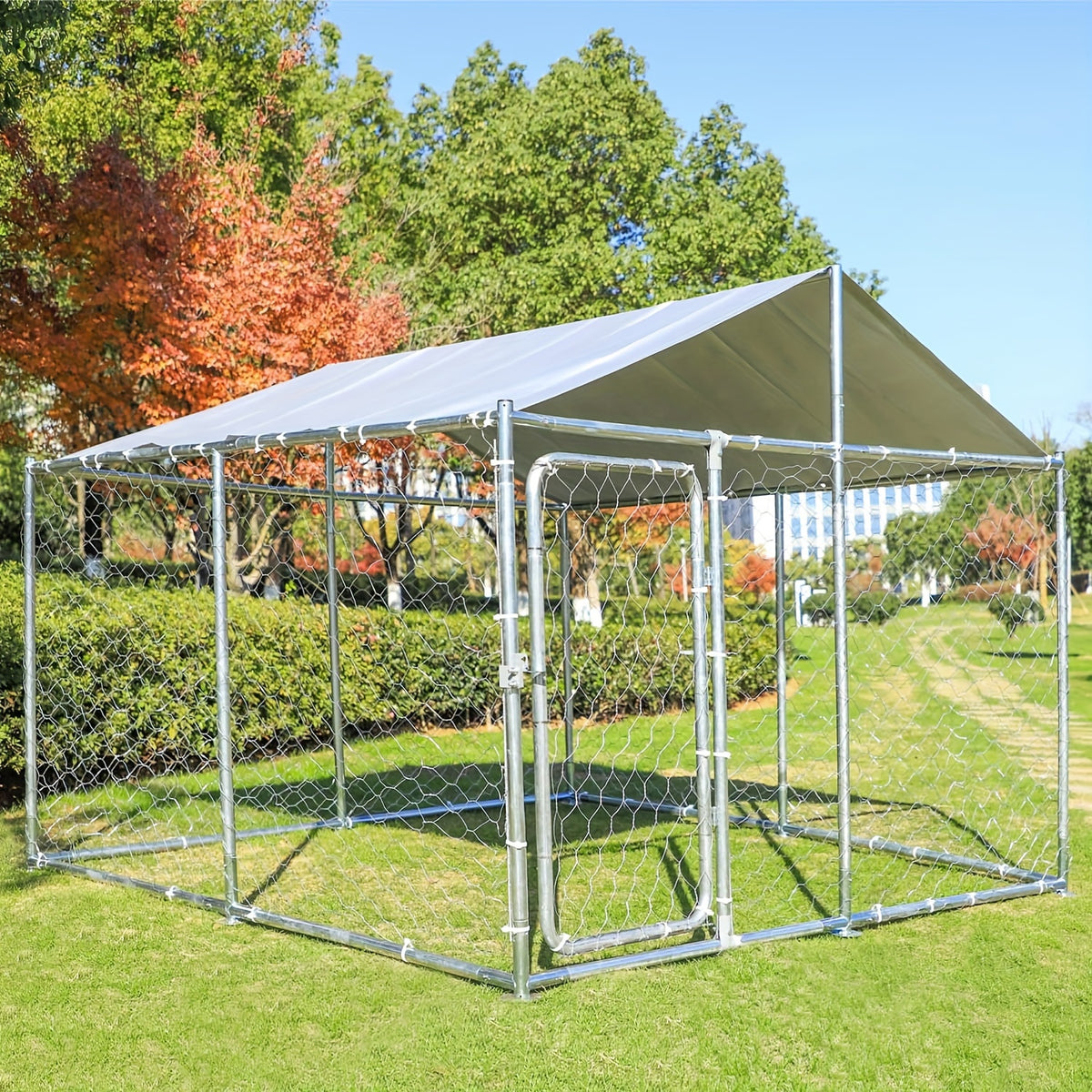 TITIMO Heavy Duty Outdoor Dog Kennel Large Dog Cage Galvanized Steel Pet Playpen House With Waterproof UV-Resistant Cover, Metal Mesh, Secure Lock (90 X 90 X 63 Inches)