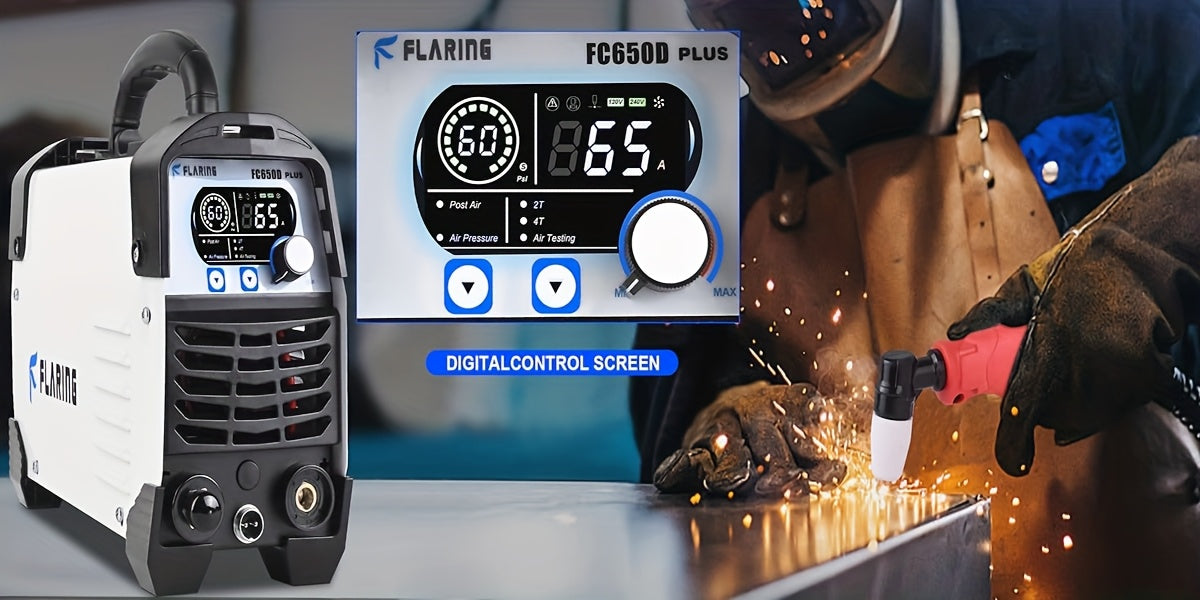 FLARING FC650D PLUS Plasma Cutter 65 AMP Touch Arc Plasma Cutter Machine 120/240V Dual Voltage, Digital Display, High Frequency IGBT Inverter, Post Air/2T/4T, 5/8" Clean Cut with Consumable