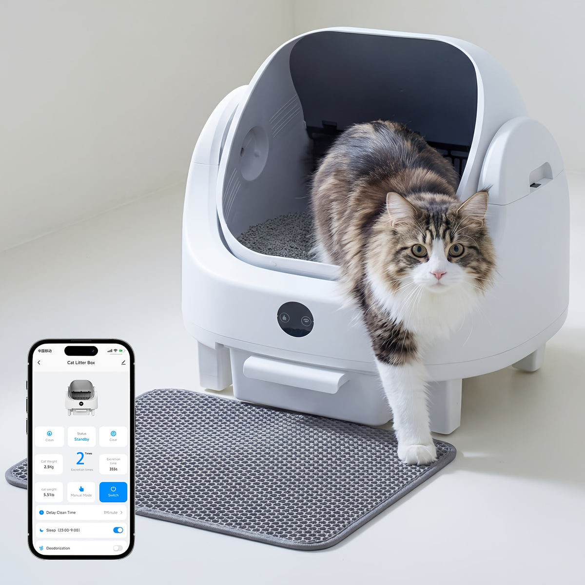 Aoxun Automatic Self-Cleaning Cat Litter Box for Multiple Cats - Large Robot-Style Litter Box with Smart Sensor, Open-Top Design & 360° Safety Protection, Odor-Free Auto Scooper for Indoor Cats, Without Battery