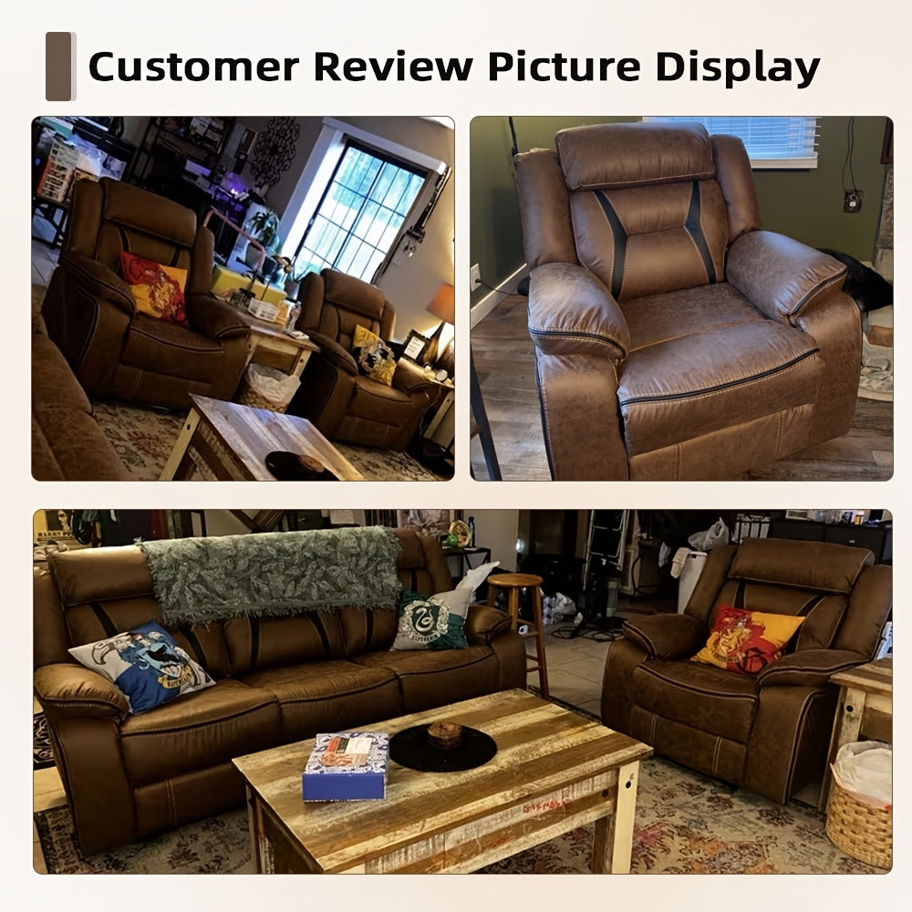 Faux Leather Manual Recliner Set: 3-Seat Sofa, Loveseat, Recliner Chair for Living Room And Meeting Room