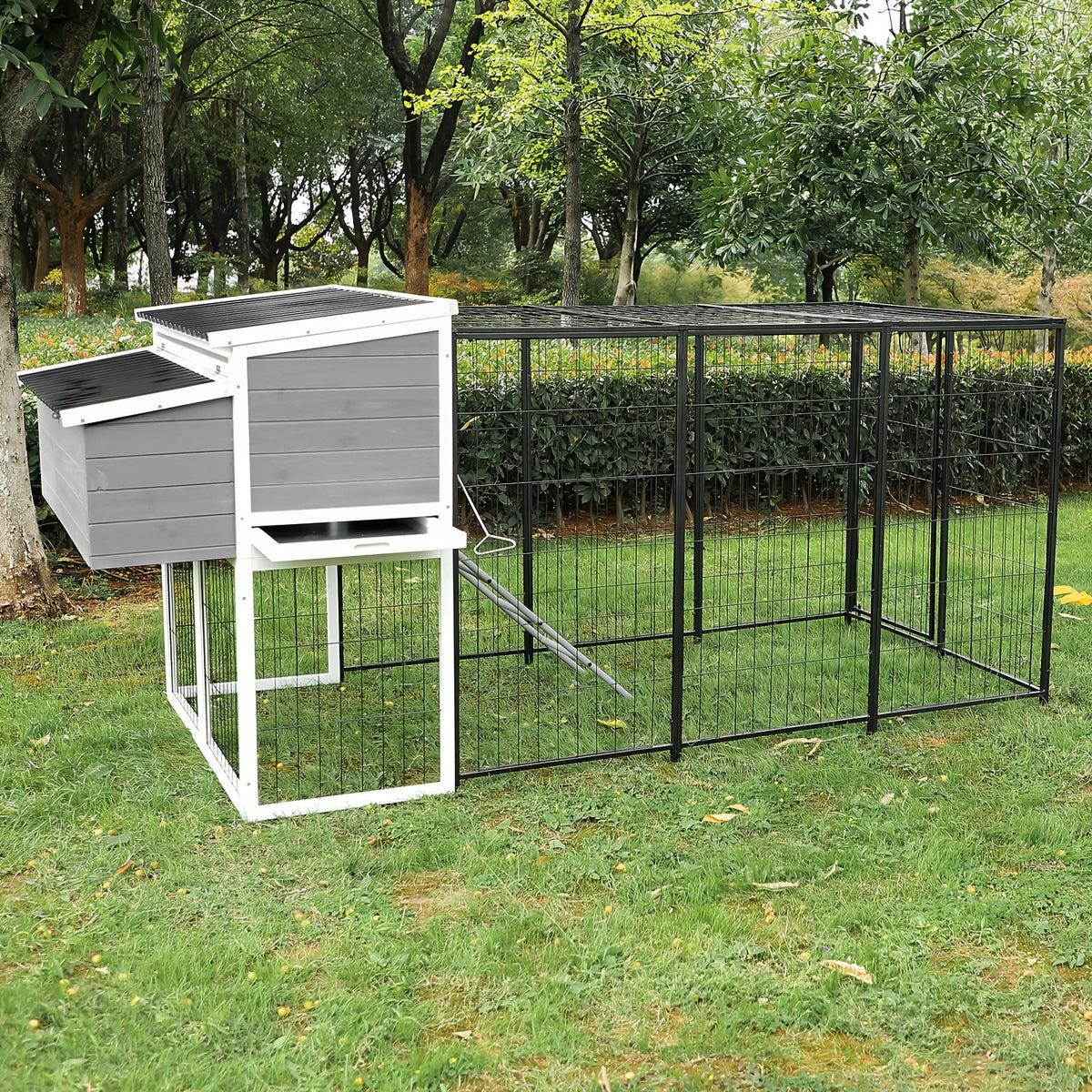 Chicken Coop, Large Wooden Chicken Coop with All-Steel Frame Chicken Run, Outdoor Chicken House for 10 Chickens Duck Coop Small Chicken Coop with Nesting Box And Rain, Ramps