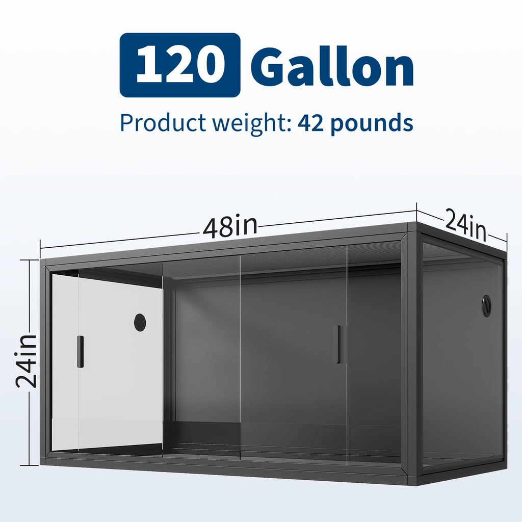 2026 Small Animal Cages, 120 Gallon Black Reptile Enclosure Habitat, 4x2x2ft Front Opening Glass Tank with Heavy Duty Screen Ventilation, Ideal for Bearded Dragons, Snakes, and Lizardsfor Dogs, Cats, Chicken, Ducks, Rabitts and Other Small Animals