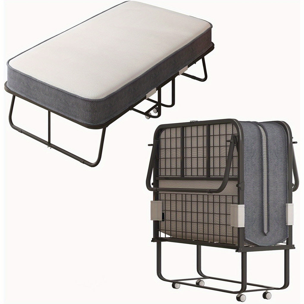 Folding Bed with 4 Inch Memory Foam Mattress, Single Rollaway Bed for Guests, Space Saving Portable Bed with Lockable Wheels, Easy Assembly& Moving, 75 x 31(Standard)