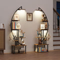 2pcs Bookshelf with Lights, 7 Tiered 65' Multi-Functional Metal Black And Brown Shelving Unit Wooden Bookcase for Books Handicraft Decorations Frames Multiple