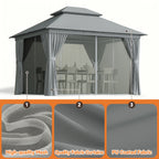 10'X12' Outdoor Double Ventilated Gazebo & Pergola On, Heavy Metal Frame Double Roof, Party Tent with Mosquito Net And Privacy Screen, Suitable for Backyard, Lawn, Garden, Deck (Grey/Beige/Blue 10'X12'/10'X10/8'X8')