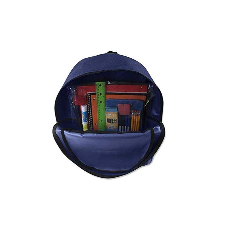 24 Pack of 17”L Classic Traditional Color Backpacks with 20 Piece Stationary Kits Containing 1 Notebook, 1 Folder, 3 Pencils, 3 Pens, 1 Pencil Sharpener, 2 Erasers & More!