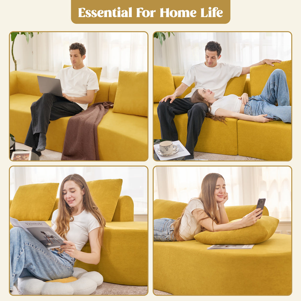 116" Curved Sofa with Throw Pillows, 4-Seater Luxury Chenille Fabric with Fully Assembled Long Lounge Sofa, Living Room Curved Sectional Sofa Chaise Lounge