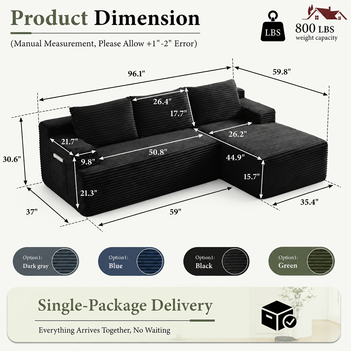 KOPSEE 96" Sectional Sofas for Living Room Cloud Couch Sofa with L-Shape Upholstered Boneless Couches Modern Modular Sectional Sofa with Chaise