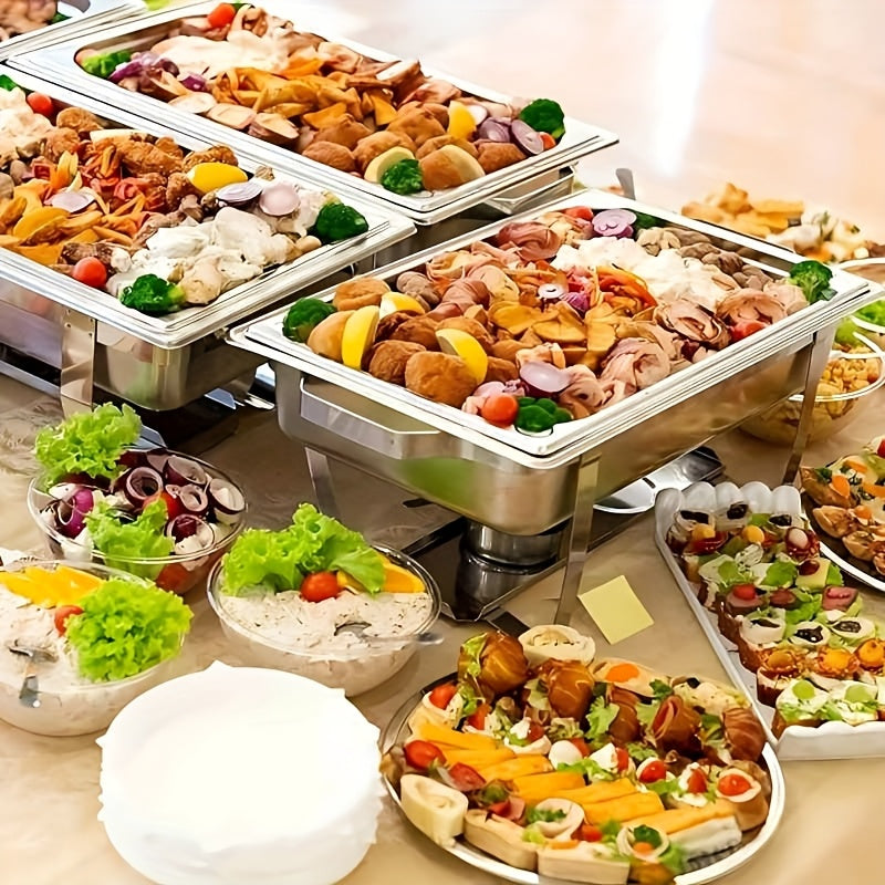 6pcs Chafing Dish Buffet Set, 9 Qt Stainless Steel Buffet Servers And Warmers With Foldable Frame, Food Pan, Fuel Holder And Lid For Halloween, Christmas, Home Parties, Only For Cooking