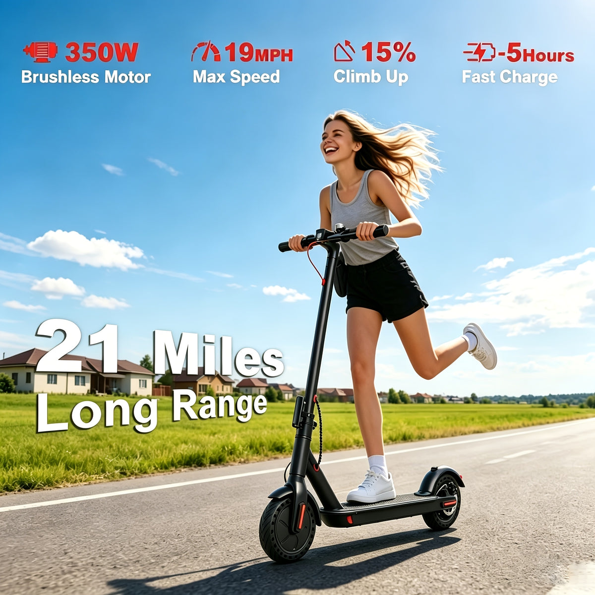 Smart App Intelligent Commuter Foldable Adult Electric Scooter, 350W Motor, 7.8a Large Battery, 19 Mph Speed, 21 Miles Range, 8.5 Inch Solid Puncture-Resistant Tires, Bright LED Lights, Portable Travel Design