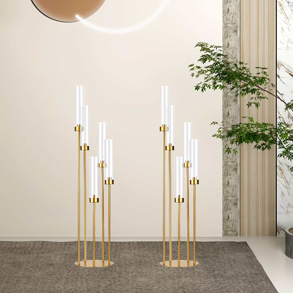 10 Sets Acrylic Candelabra Centerpieces 39.4" Tall Clear Candle Holders Pillar Taper Candlestick with Lampshades 5 Arm Floor Candelabra Stand for Wedding Christmas Ceremony Dinner Party Halloween Christmas