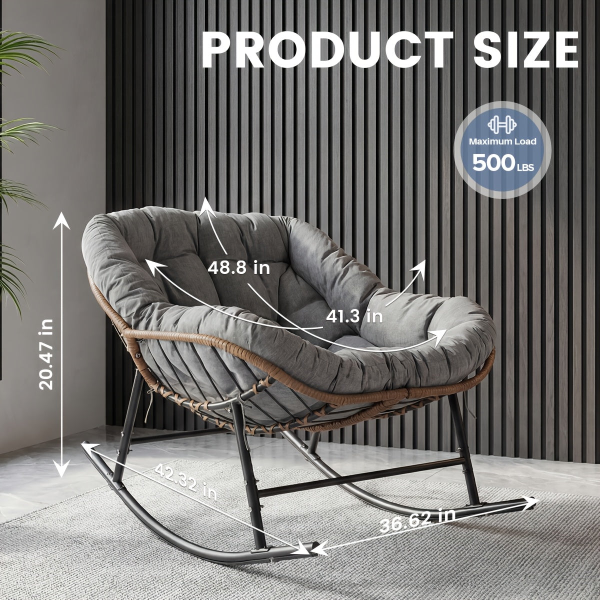 Grand Patio Rocking Chair Outdoor, Rocking Chair with Cushion And Frame, Outdoor Oversized Recliner Rocker, Modern Lounge Rocker for Front Porch Patio Porch Garden Backyard, Grey (Set of 1)