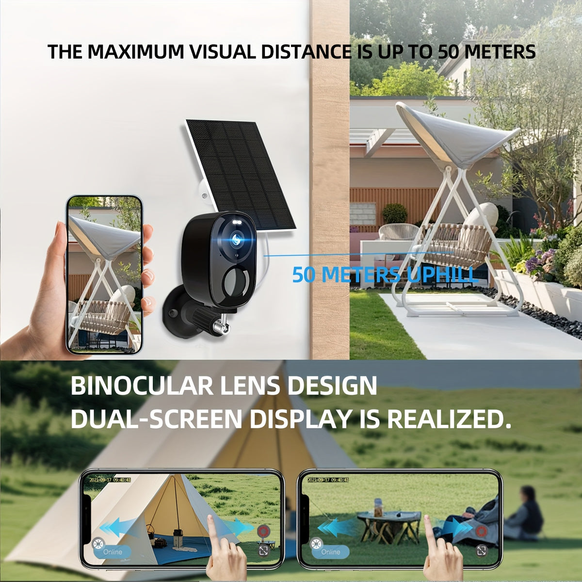 4pcs/6pcs/8pcs Black Solar Powered 4K Wireless Outdoor Security Surveillance Camera, Artificial Intelligence Motion Detection, Two-way Voice Call, Color And Infrared Night Vision,.