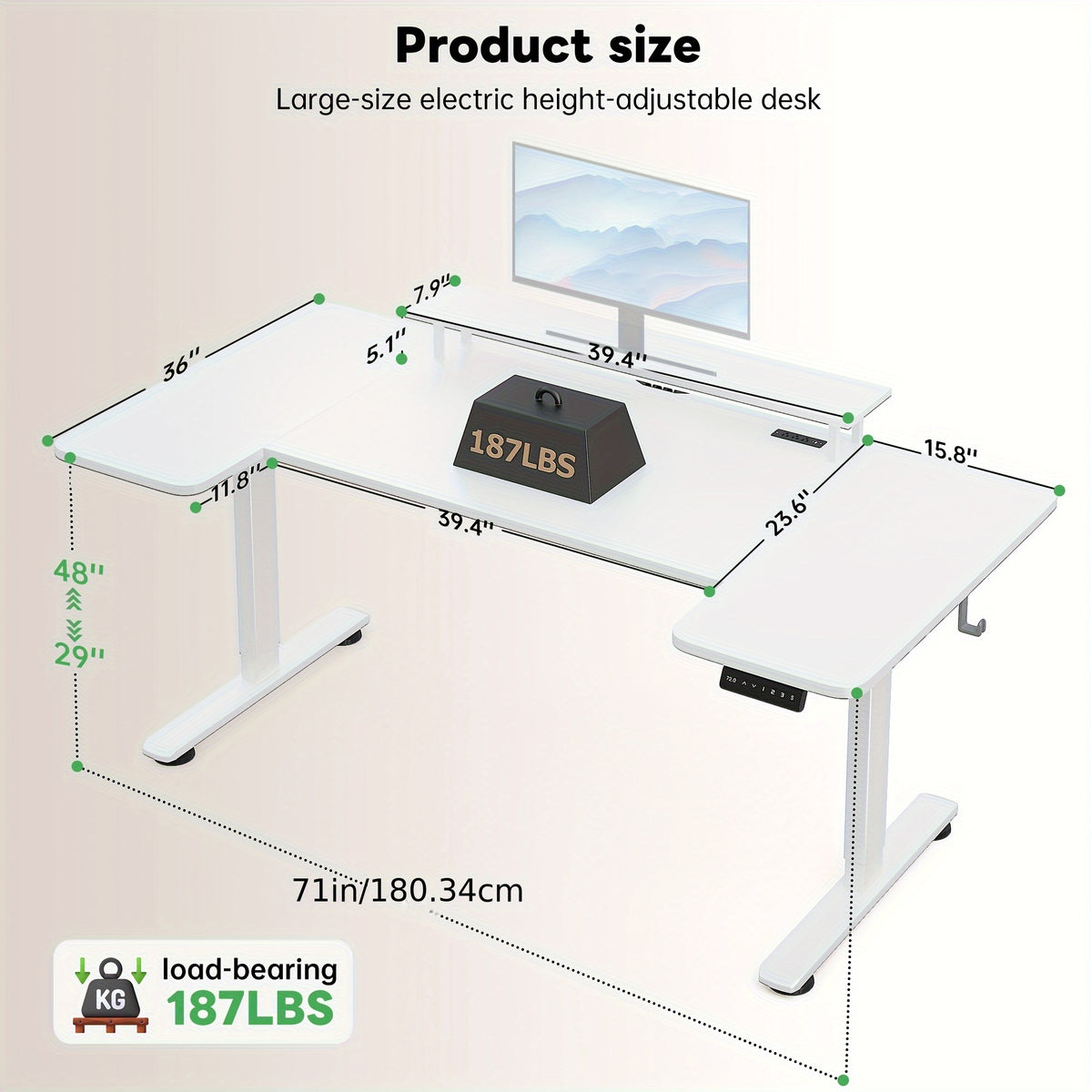 Standing Desk 71 x 36-Inch Electric U-Shaped Workstation with Memory Presets and Built-In Charging Station