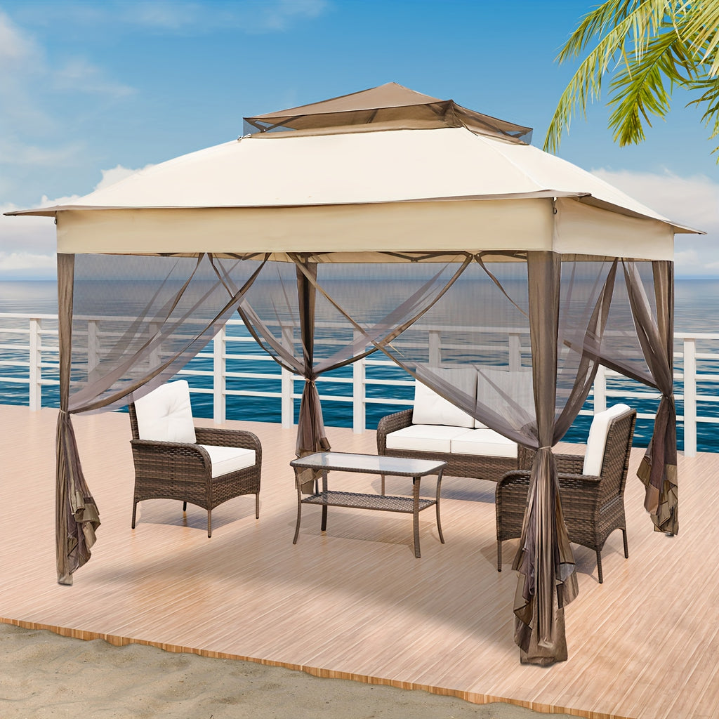11x11 Instant Pop-Up Gazebo Tent with Mosquito Netting Suitable for Outdoor, Portable Canopy for Camping, Picnic, Backyard, Poolside - Setup, No Assembly Required, Lightweight Frame & Netted Walls for