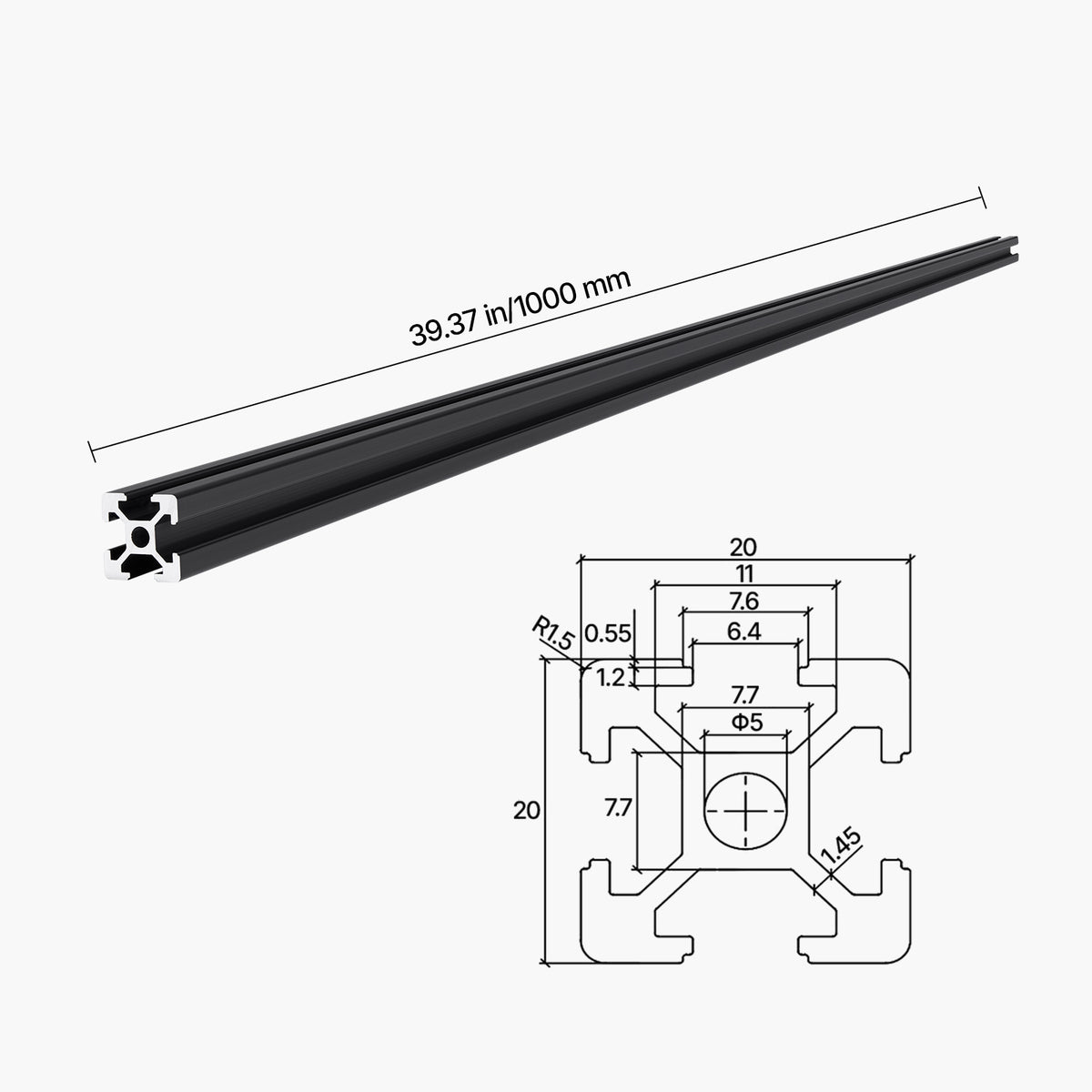 VEVOR T Slot 2020 Aluminum Extrusion Anodized Linear Rail, High-Strength Extruded Aluminum Rail for 3D Printer, CNC Machine DIY, Laser Engraving, 1000/1200/1500/2000mm