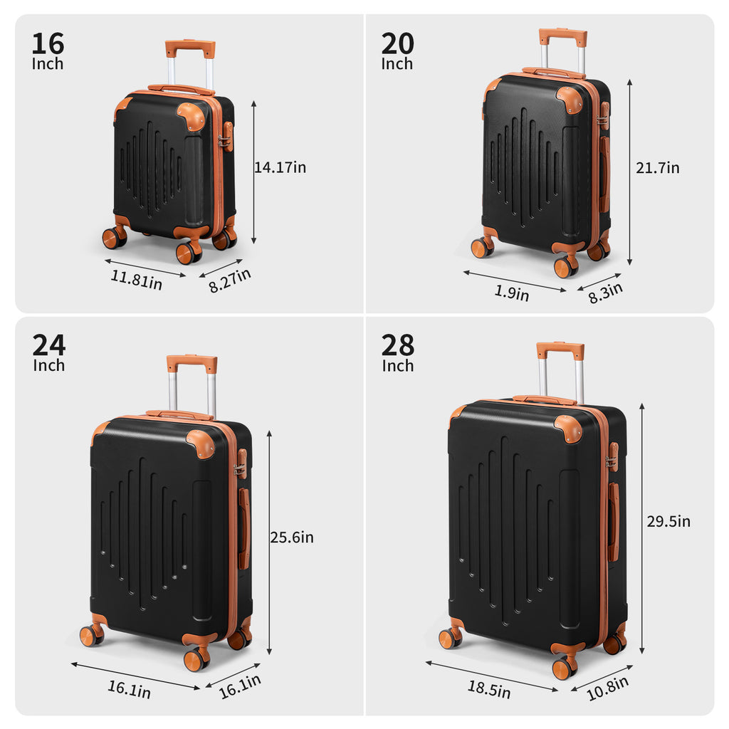 4 Pc Luggage Sets, Durable Hard Shell 4 Piece Set Suitcase with Spinner Wheels, Hardside Lightweight Luggage set, Large Travel Luggage Set (16"20" 24" 28"), mixed color