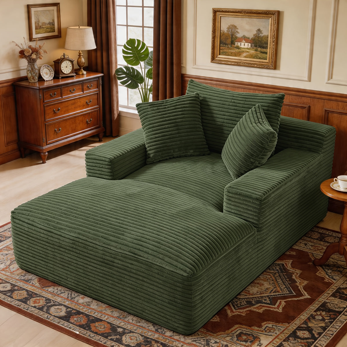 Chaise Lounge Chair — 67-Inch Oversized Corduroy Boneless Sofa Bed for Reading and Living Room Relaxation