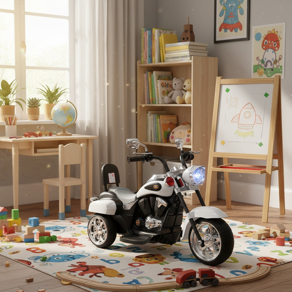 COSTWAY 3-Wheel Chopper Motorcycle, 6V Powered Ride-On Toy with Training Wheels, Headlight And Forward/ Reverse, Electric Trike for Kids 3+ Years Old