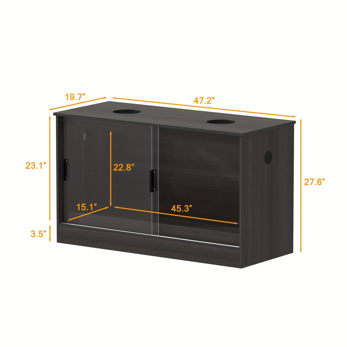 [Reptile Terrarium Cabinet] Large Reptile Enclosure with Sliding Glass Doors, Ventilated Terrarium Cabinet with Dual Air Vents, Easy Access Design, for Reptiles And Amphibians, Black Grey