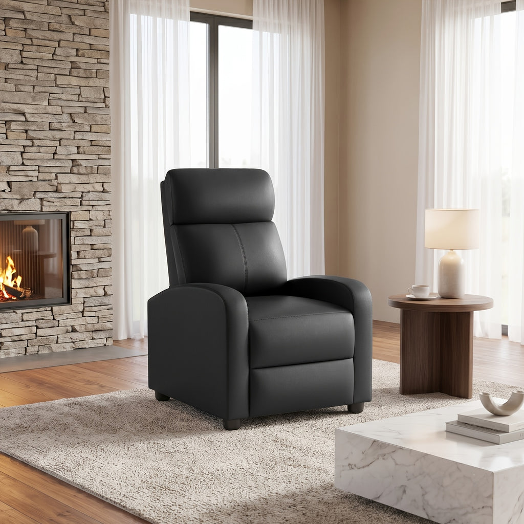 Recliner Chair Breathable Padded PU Leather Massage Single Sofa Recliners For Small Recliner Chair With Footrest Home Theater Seating For Bedroom Living Room