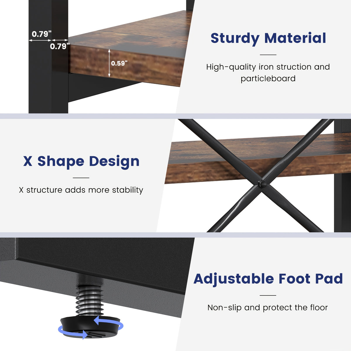 Industrial Bookcase, 71-Inch 5-Tier Triple-Wide Geometric Display Shelf for Home or Office